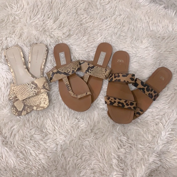 Zara Animal Print Slide Sandals Slippers Bundle